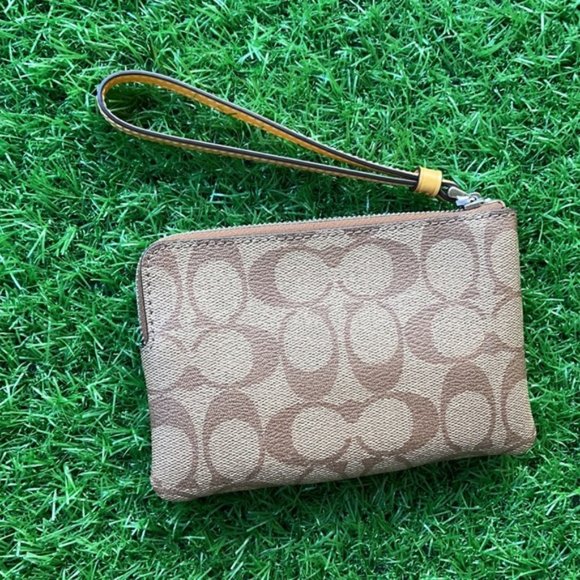 COACH Signature PVC Leather Corner Zip Wristlet - Picture 5 of 16